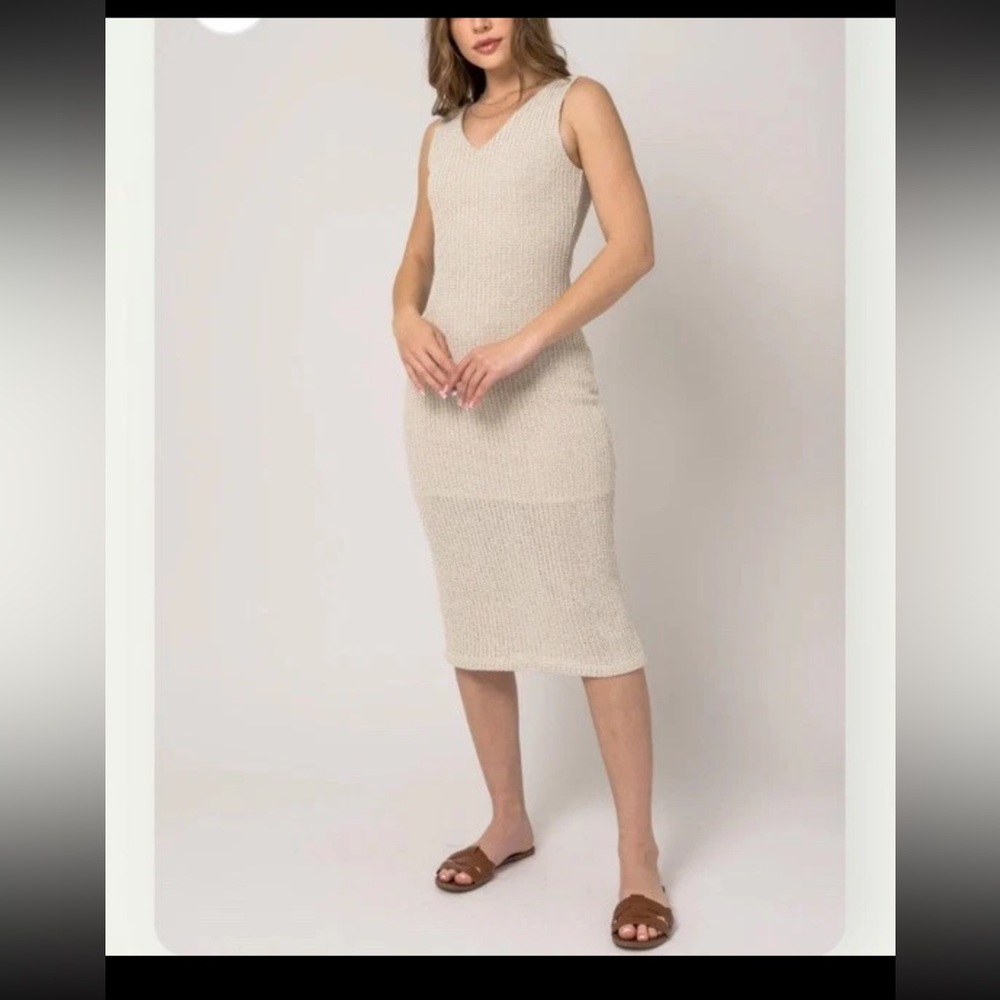Gilli Womens Sleeveless V-Neck Texture Maxi Midi Dress Natural Beige Large‎